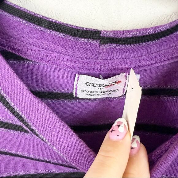 Guess Vintage Deadstock Y2K Purple Spell Out Logo Short Sleeve Tee Shirt XL - Picture 4 of 8